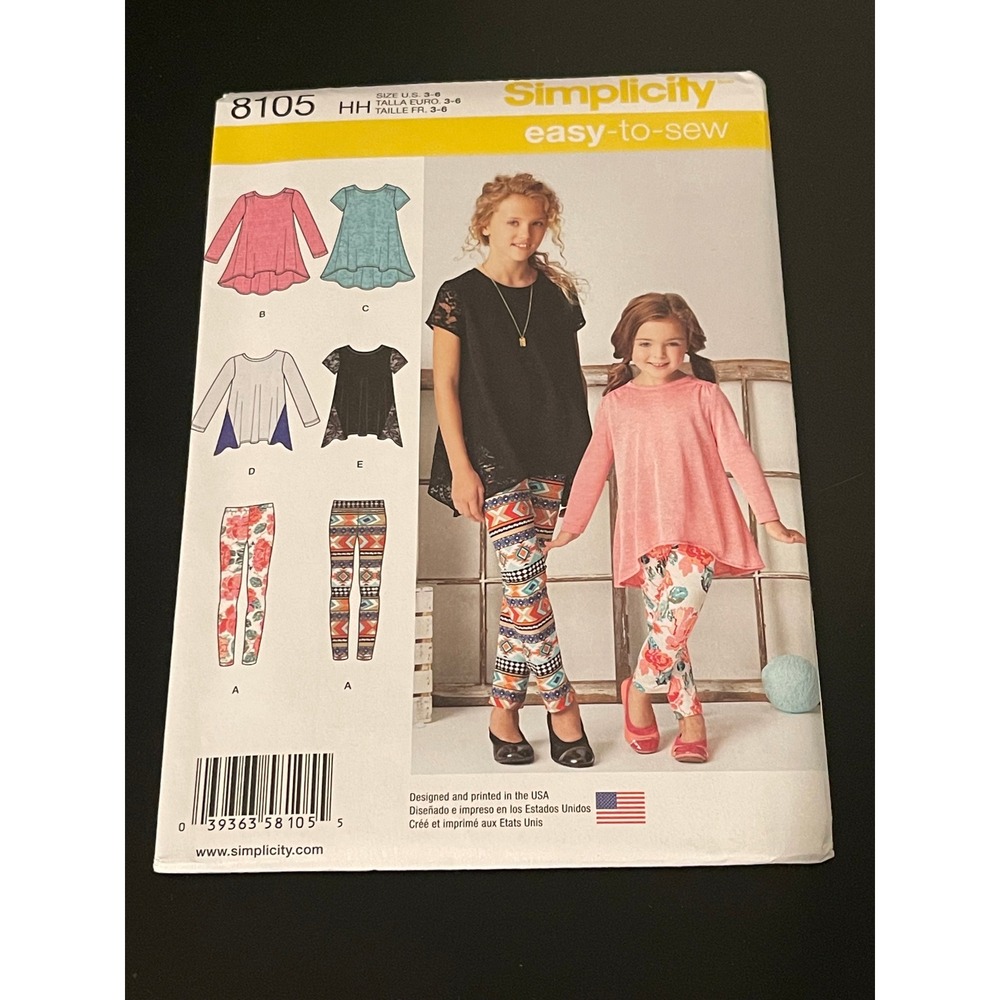 00499 - Simplicity 8105 Easy to Sew Girls Knit Tunic Top Leggings Pattern Sz 3-6